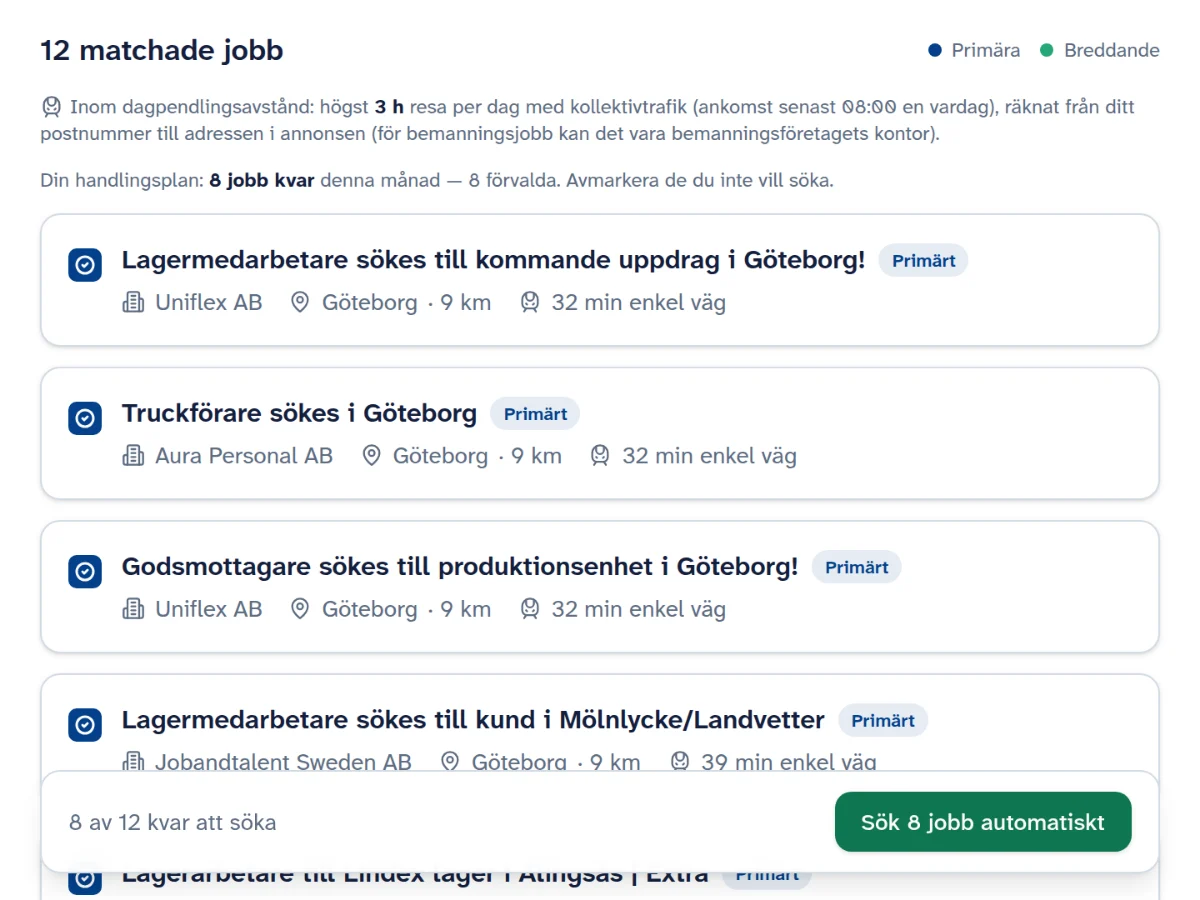 Matchande jobb från Arbetsförmedlingen